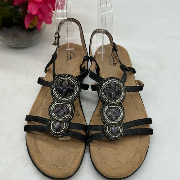Clarks Artisan Black Sandals with purple stones Size 7.5 BSN5080E - Picture 1 of 9